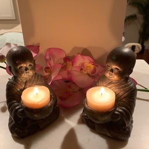 Twin little Buddha tea light holders